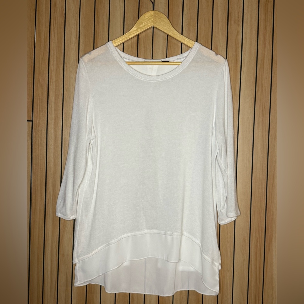 Patchington White Double-Layer Knit Top | 3/4 Sle… - image 2